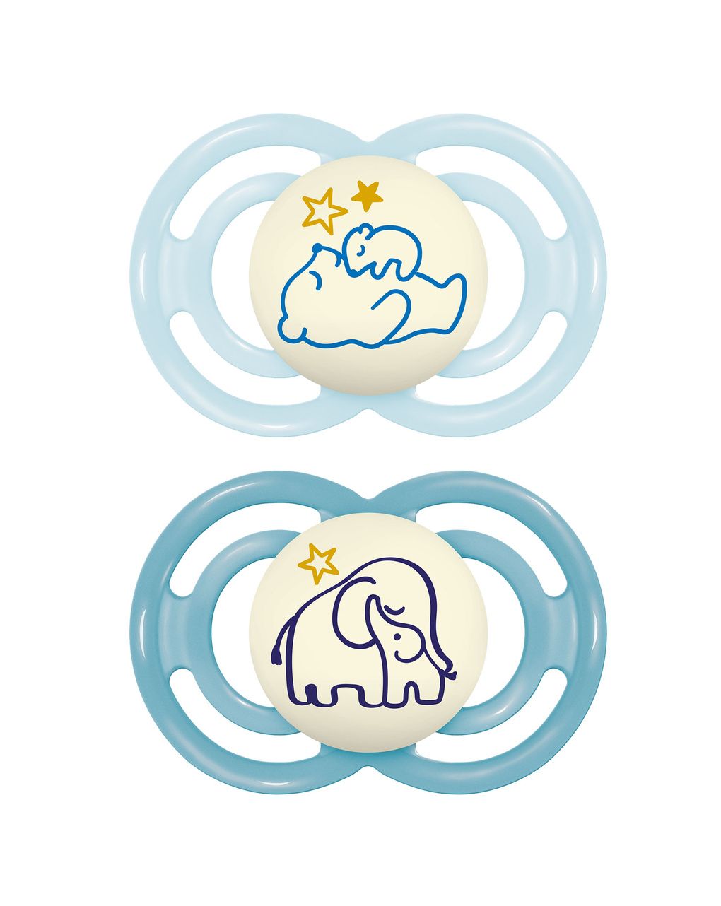 Succhietto perfect night confezione doppia 16+ mesi con porta ciuccio - azzurro - mam