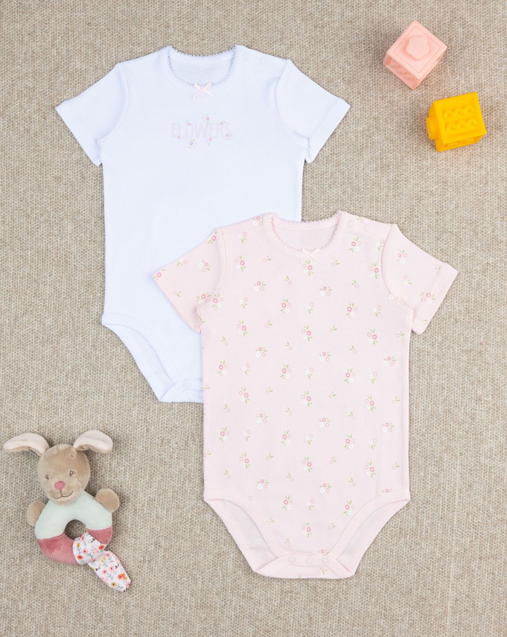 Pack 2 body bimba bianco/rosa mezza manica
