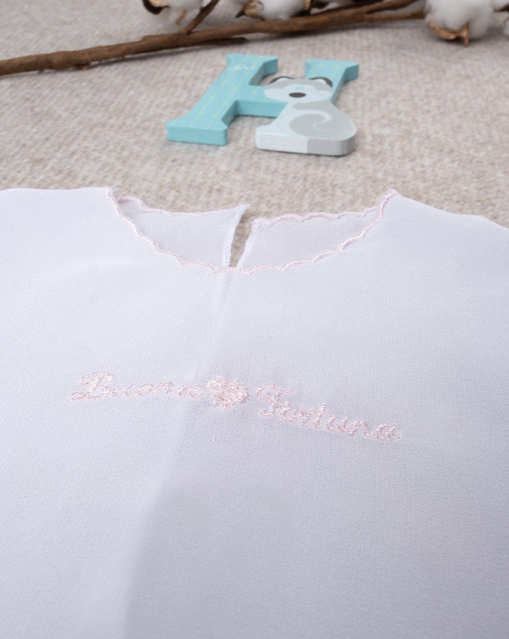 Camicino neonata seta rosa "buona fortuna"