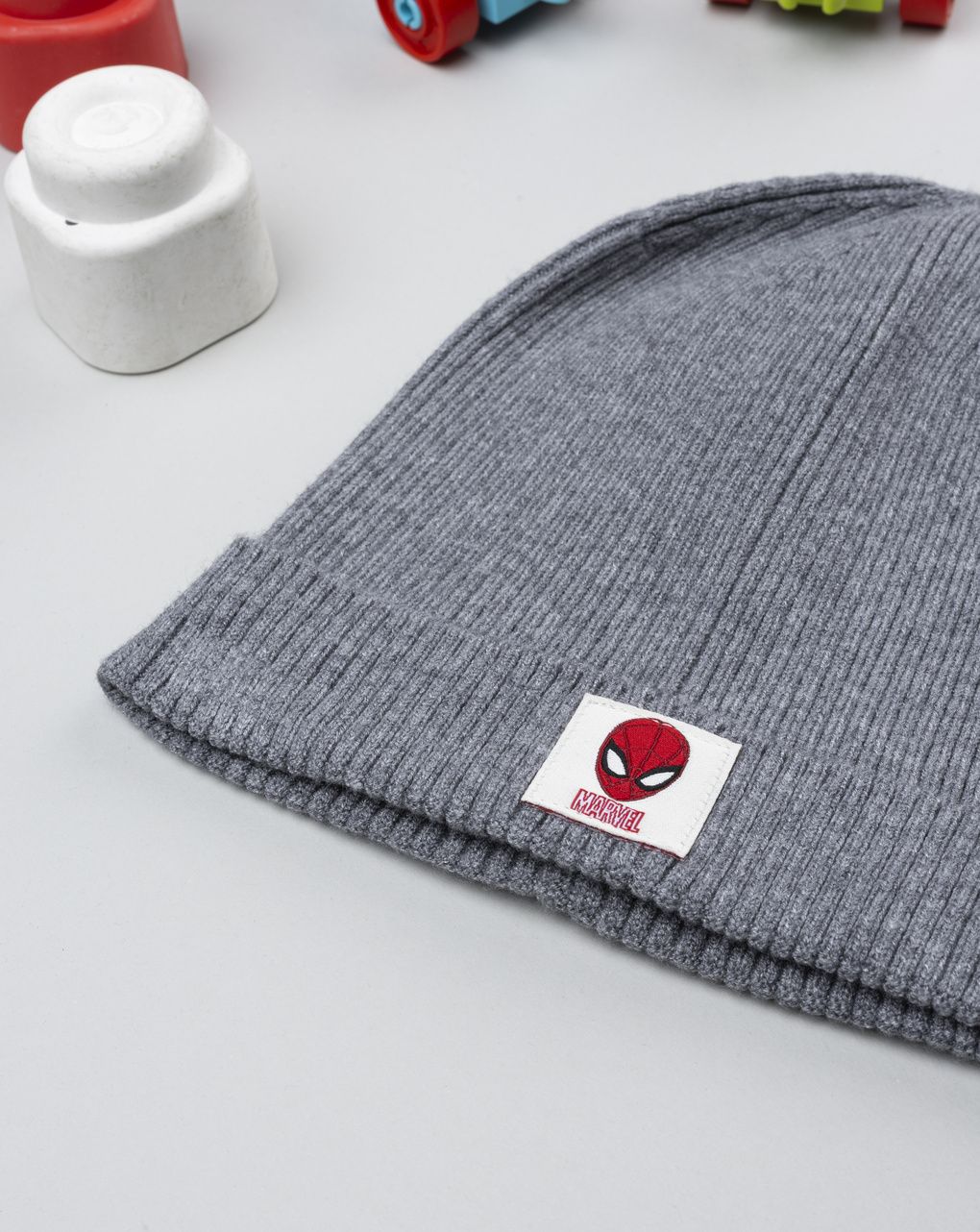 Berretto bambino grigio costina spiderman