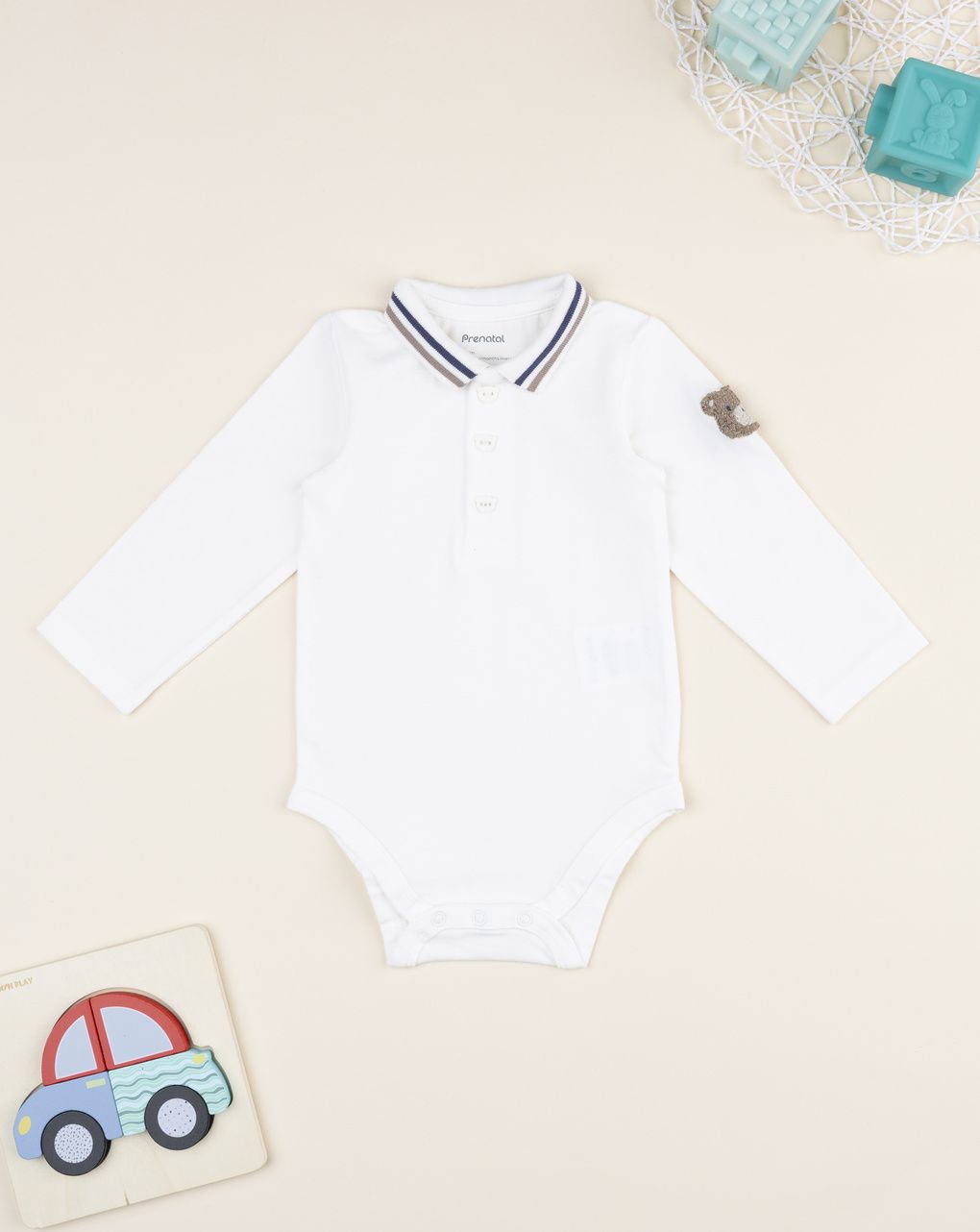 Body maniche lunghe bimbo bianco patch orso