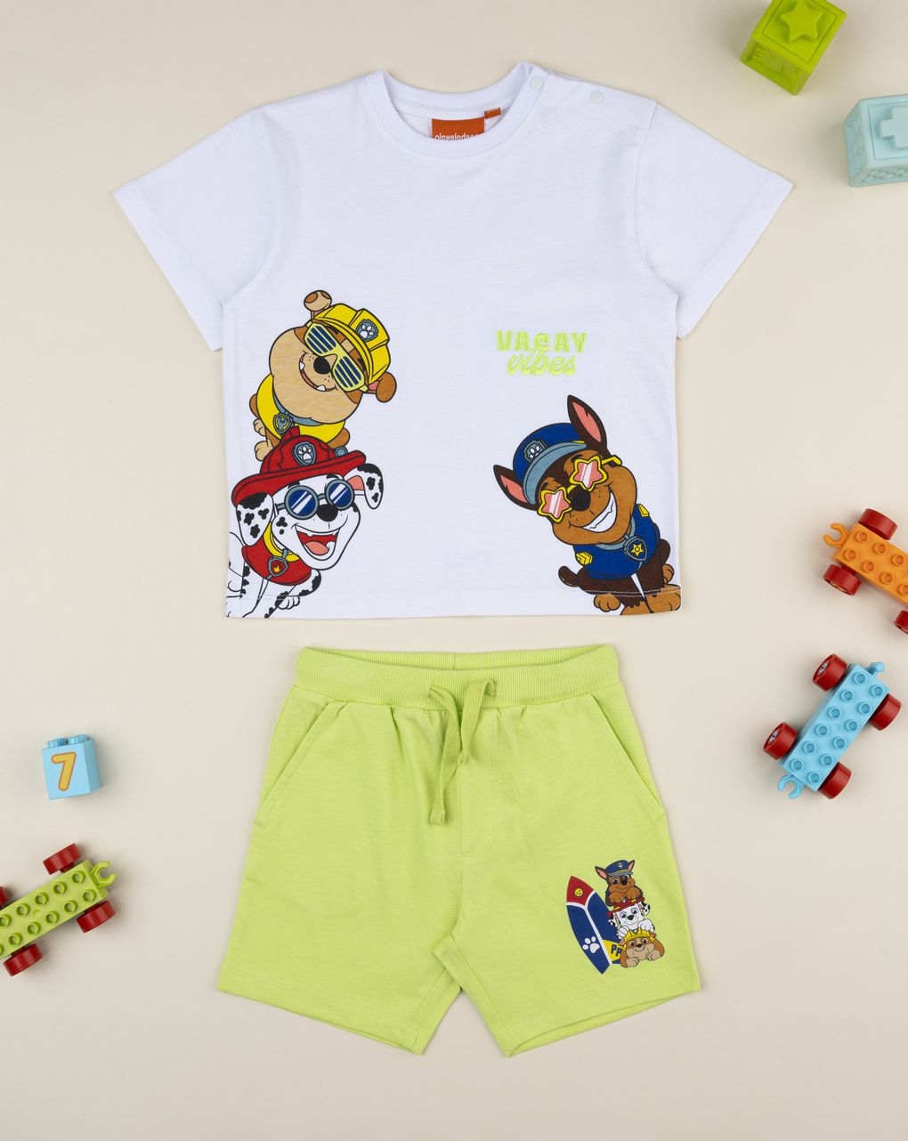 Completo bimbo corto paw patrol bianco/verde