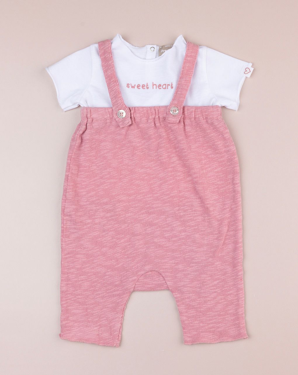 Completo premium bimba t-shirt e salopette lunga rosa