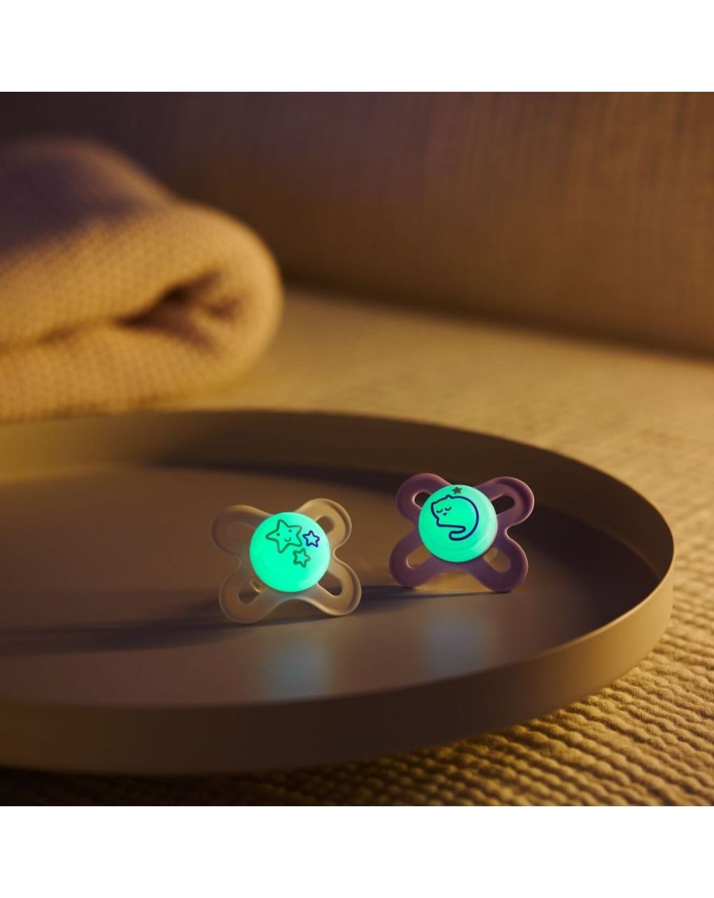 Succhietto original start night 0-2 mesi set da 2 caucciù e porta ciuccio sterilizzatore, azzurro -mam