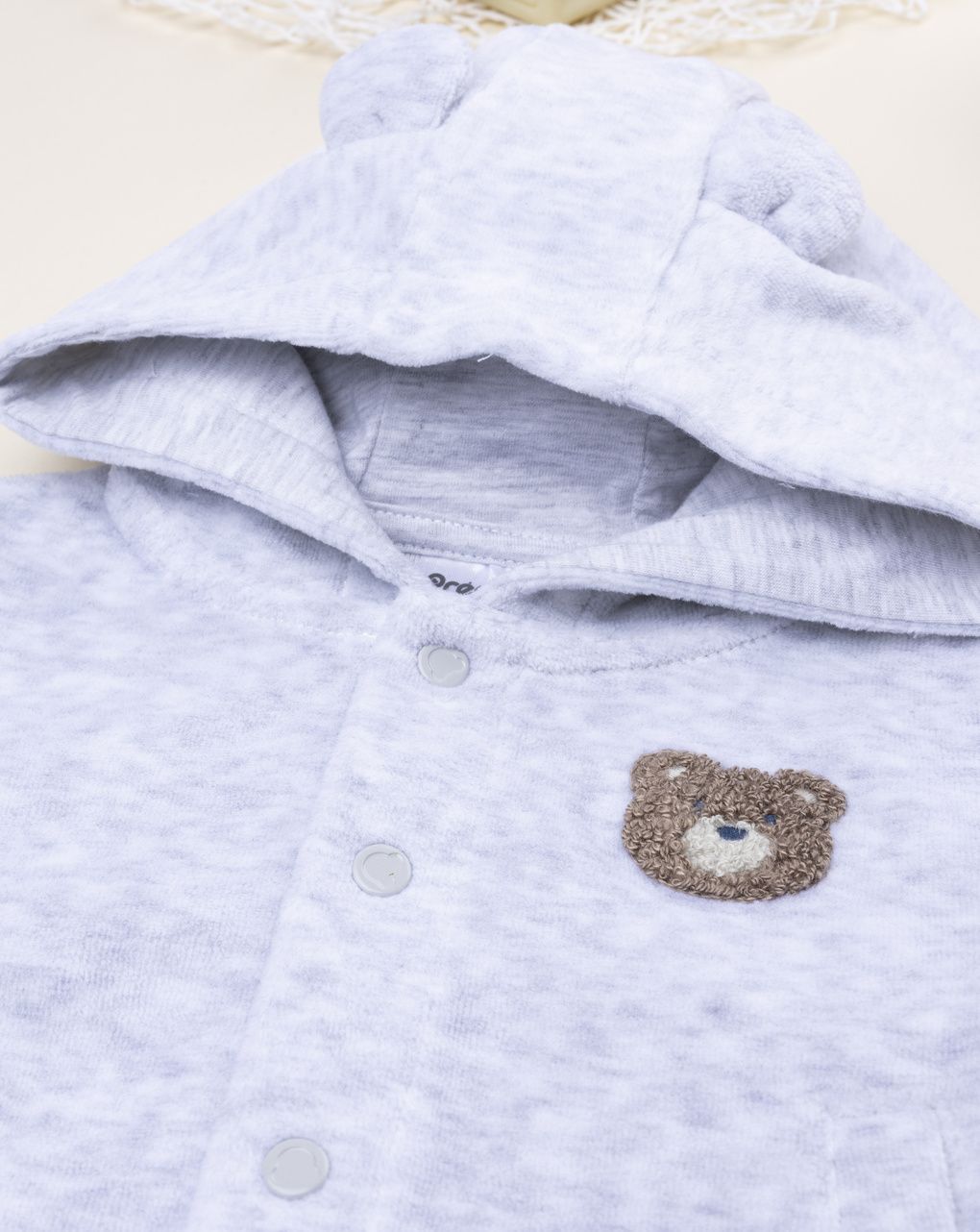 Cardigan grigio bimbo con cappuccio e patch