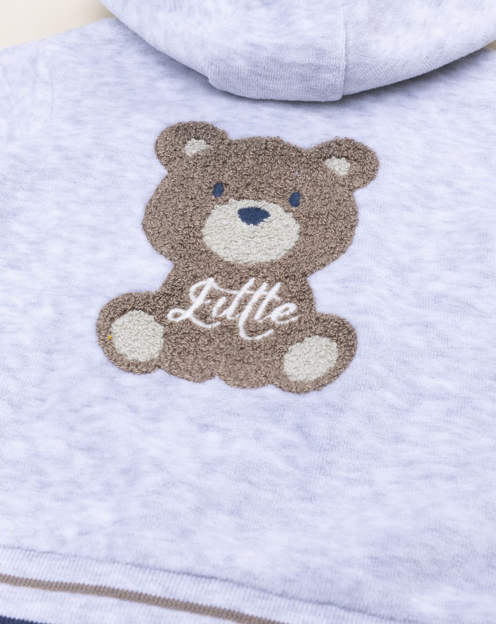 Cardigan grigio bimbo con cappuccio e patch