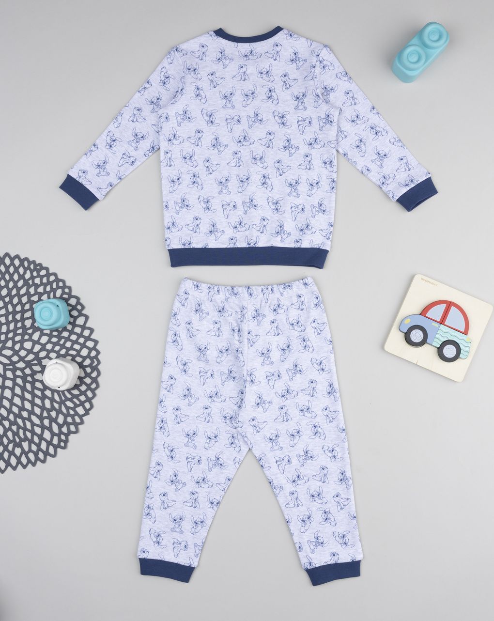 Pigiama bimbo grigio/blu allover stitch