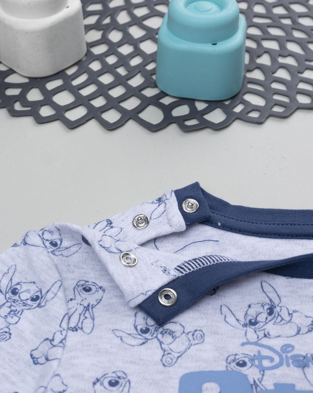 Pigiama bimbo grigio/blu allover stitch