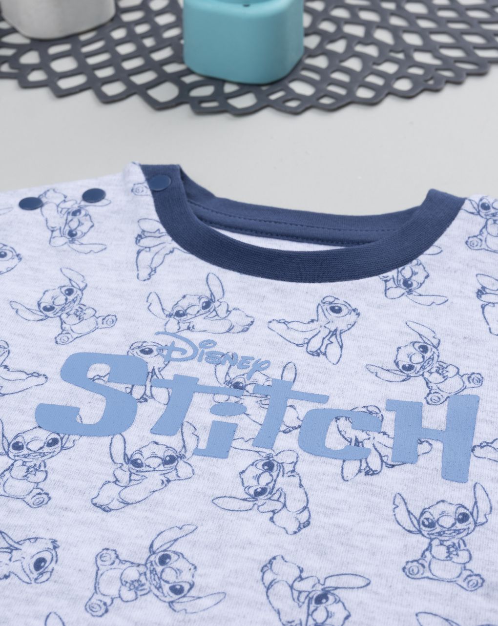 Pigiama bimbo grigio/blu allover stitch