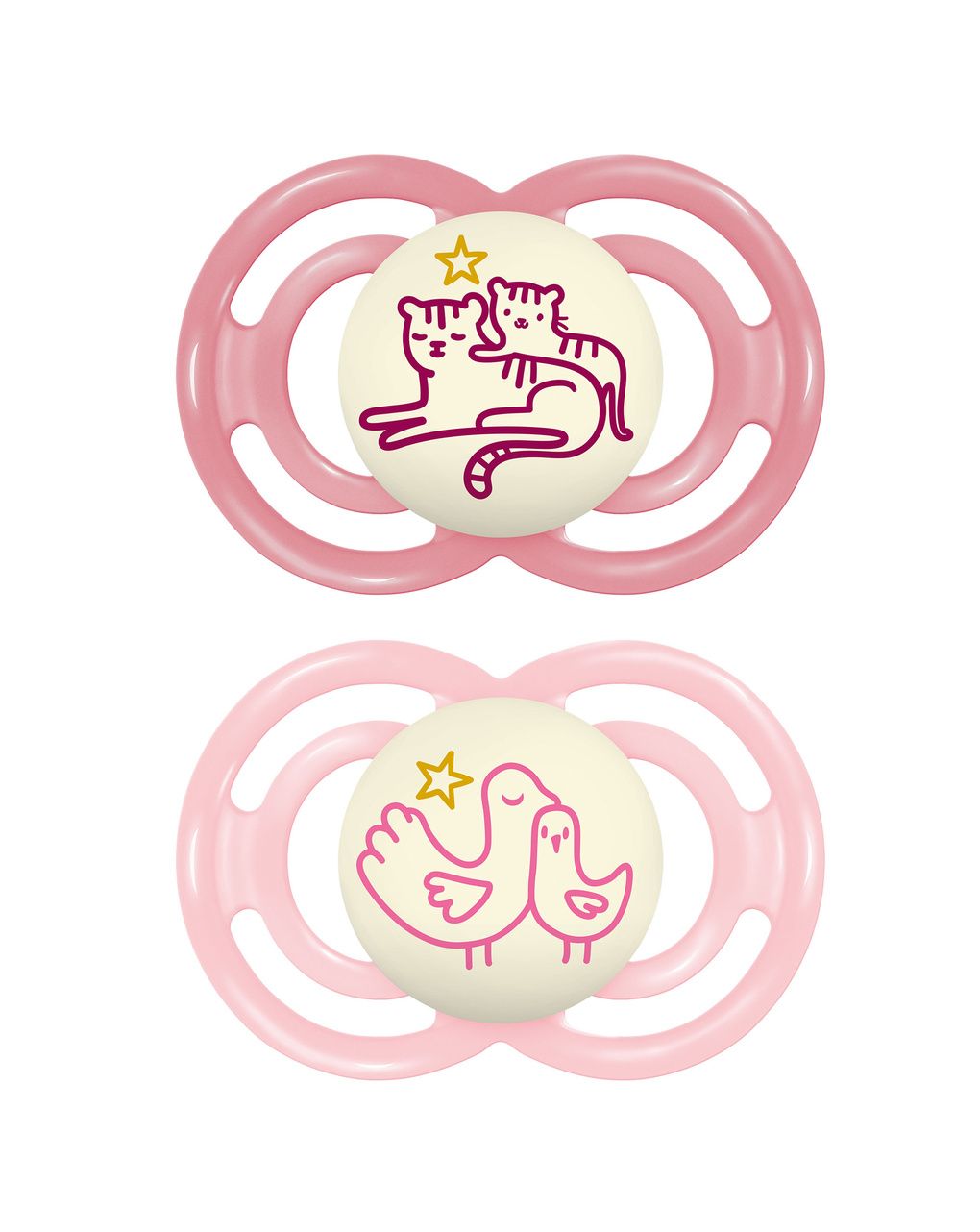Succhietto perfect night confezione doppia 16+ mesi con porta ciuccio - rosa - mam