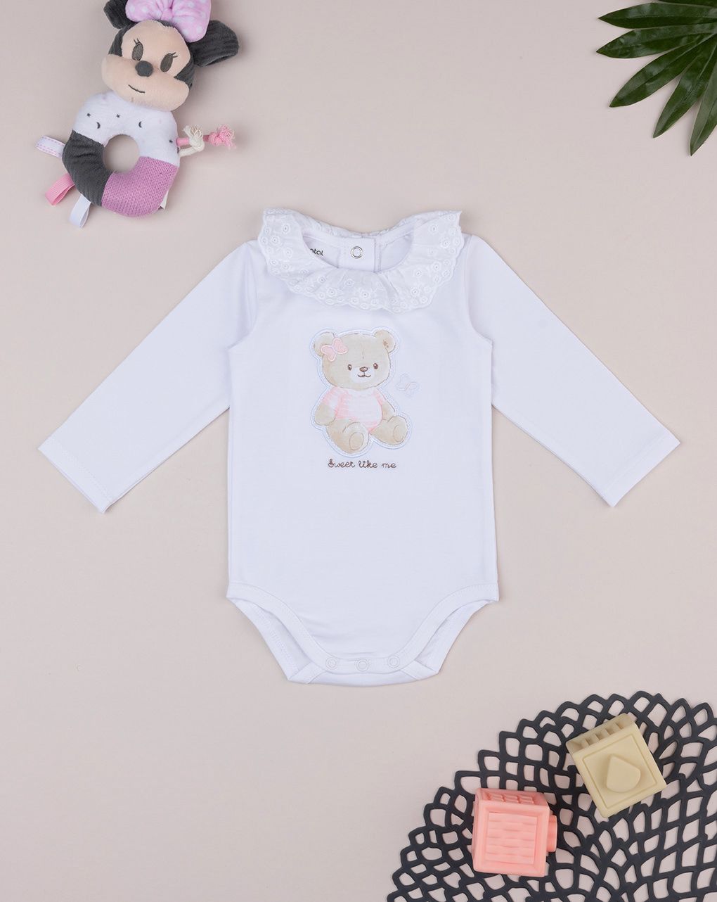 Body bimba bianco stampato con colletto