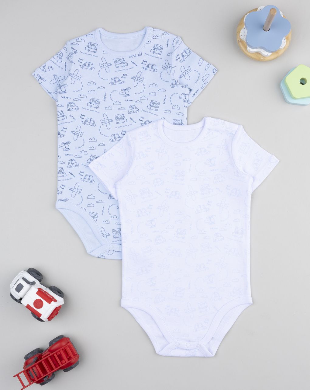 Pack 2 body costina bianco/azzurro bimbo