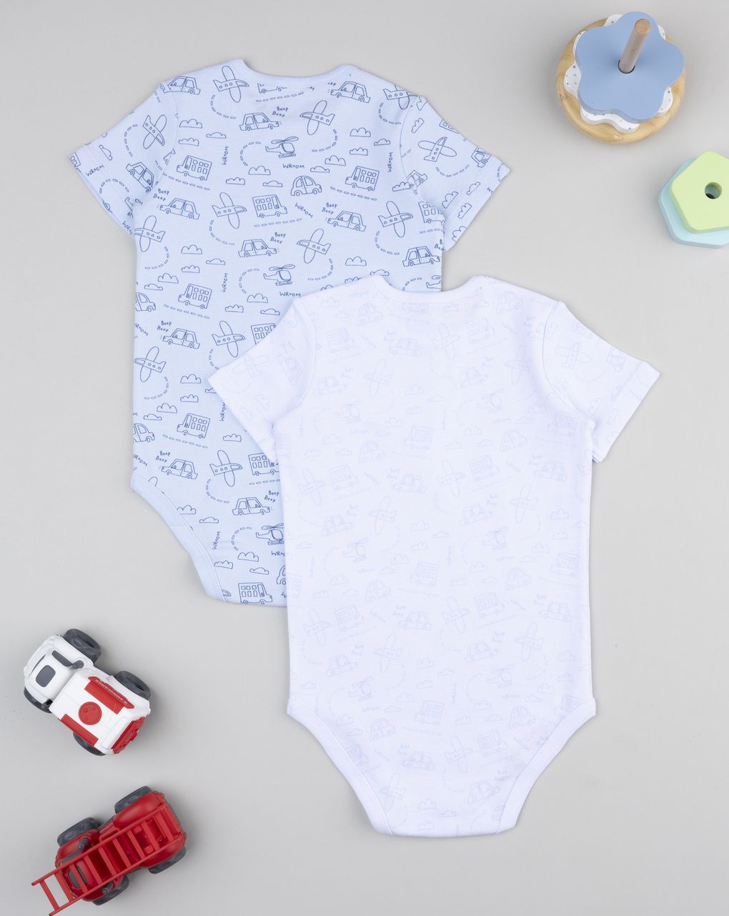 Pack 2 body costina bianco/azzurro bimbo