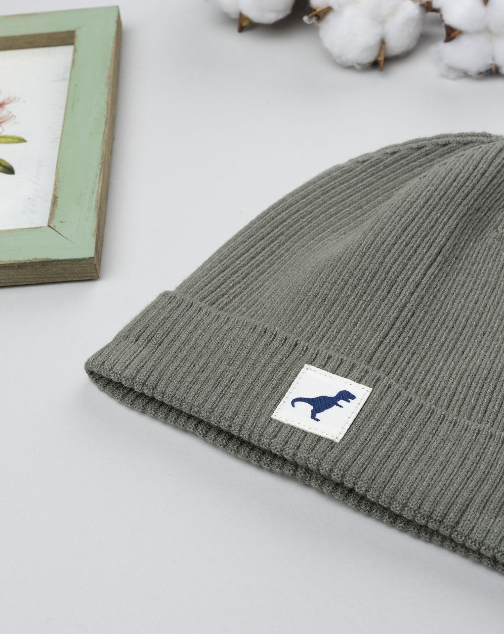 Berretto bambino verde scuro costina dino