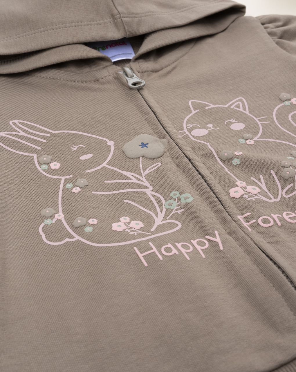 Felpa bimba marrone con cappuccio e stampa