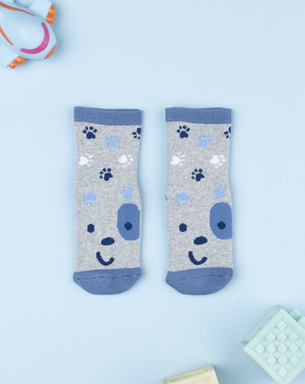 Antiscivolo bimbo grigio/blu cagnolino