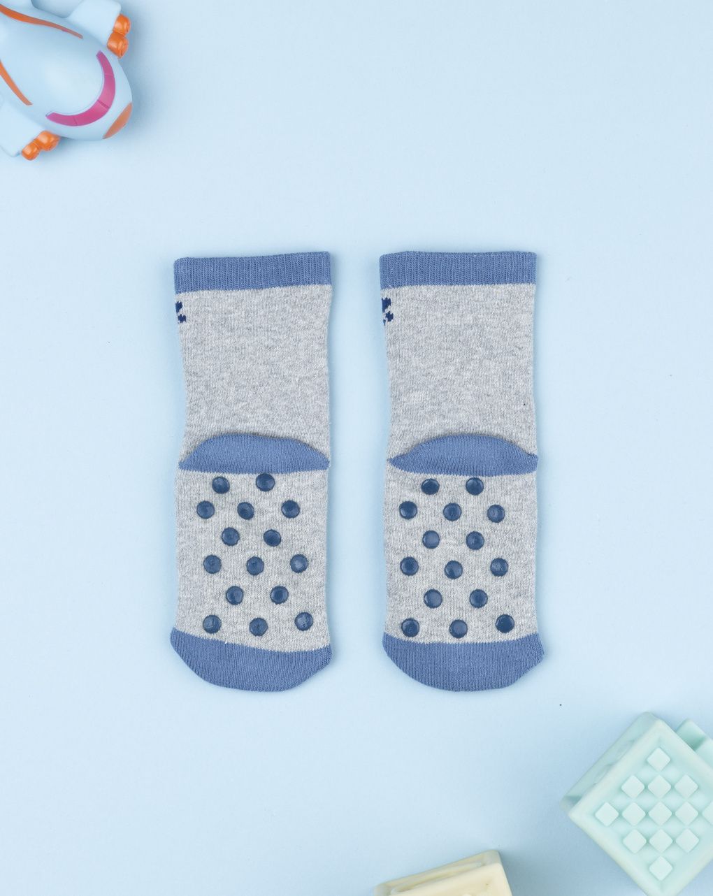 Antiscivolo bimbo grigio/blu cagnolino