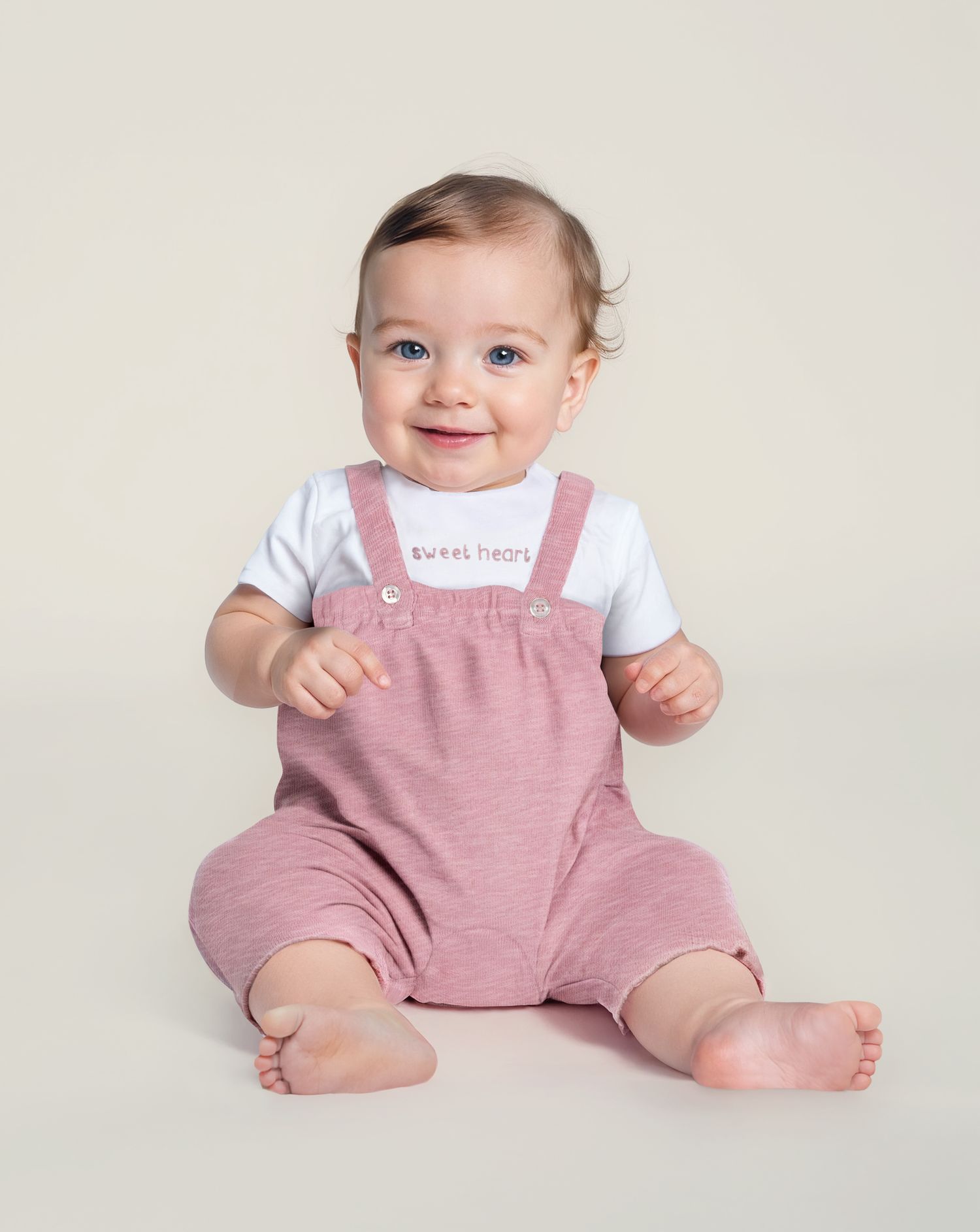 Completo premium bimba t-shirt e salopette lunga rosa