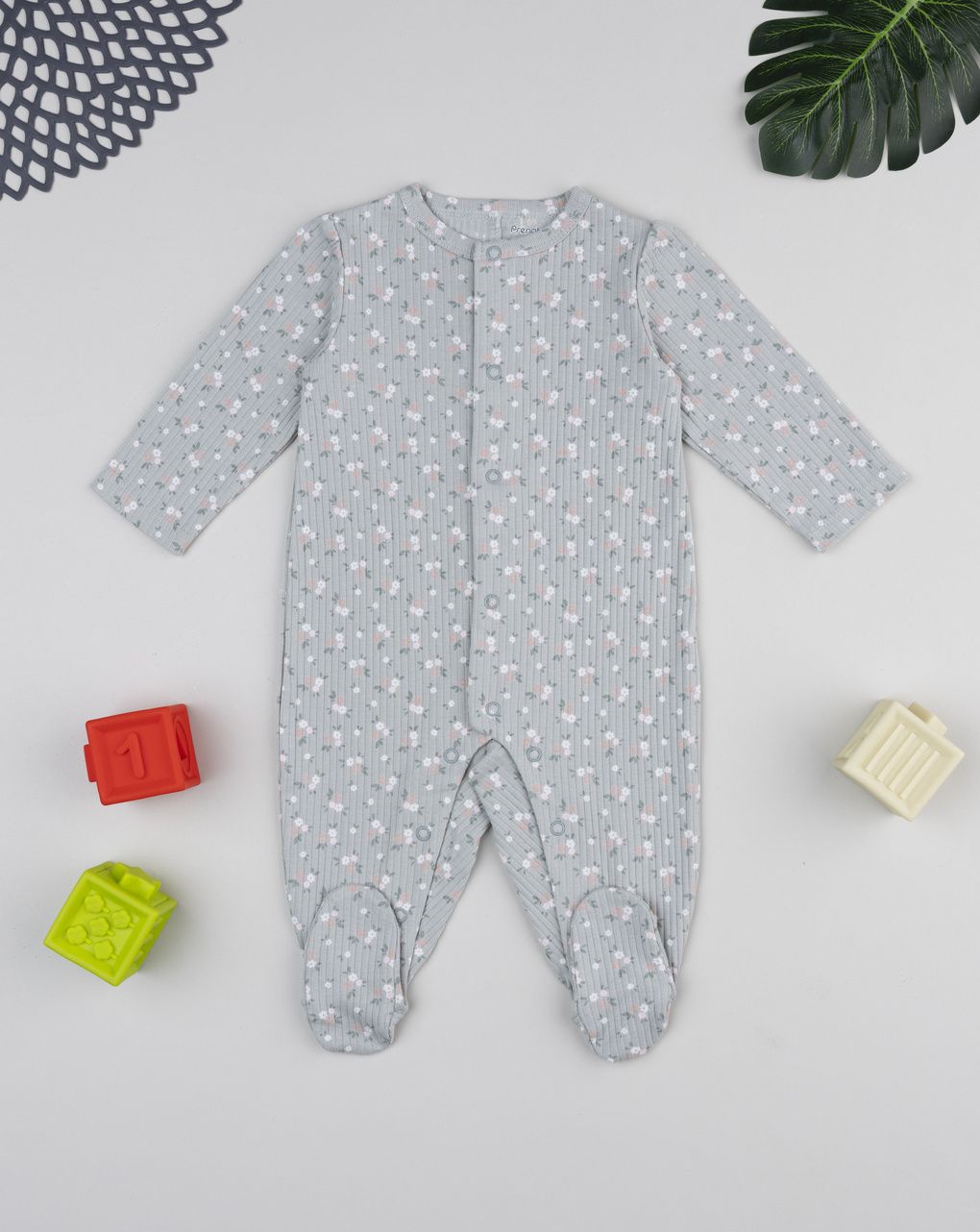 Tutina bimba verde rib fiorellini allover