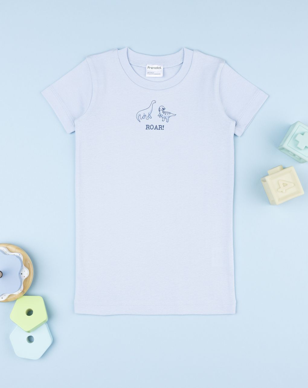T-shirt costina bambino azzurra dinosauri