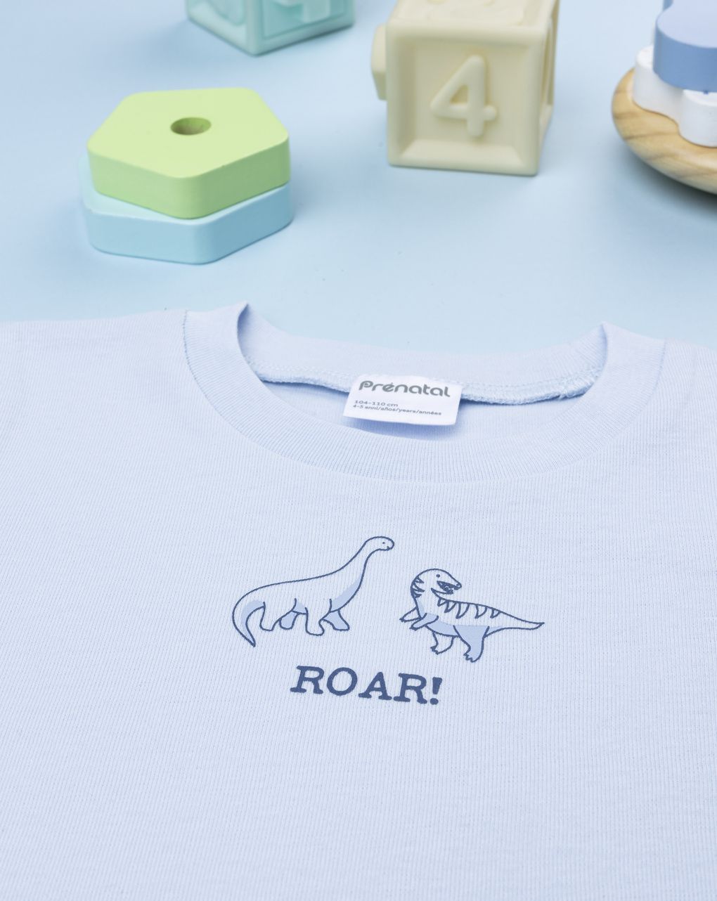 T-shirt costina bambino azzurra dinosauri