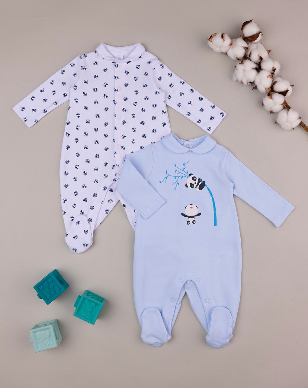 Pack 2 tutine in interlock bianco e azzurro