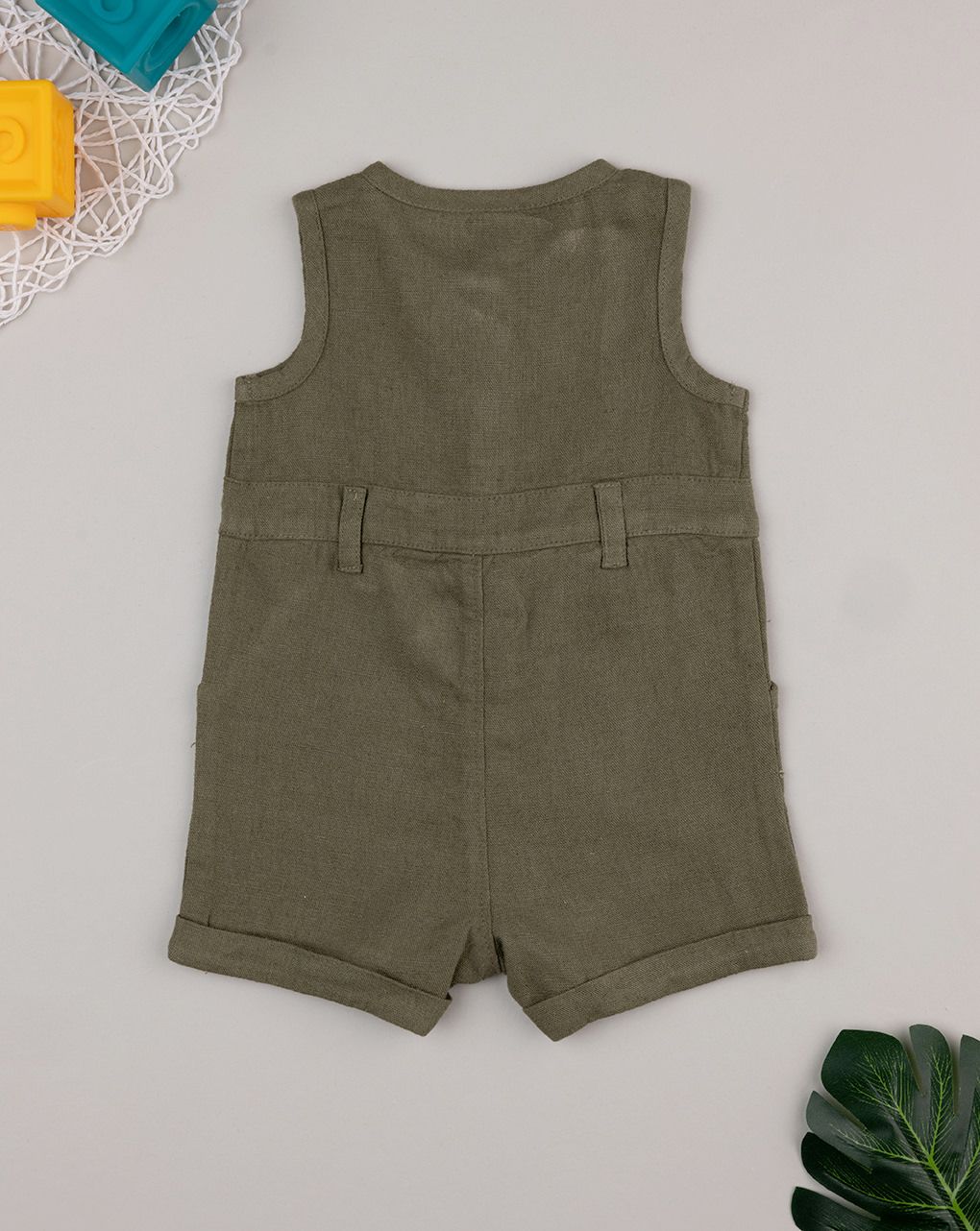 Pagliaccetto neonata verde misto lino