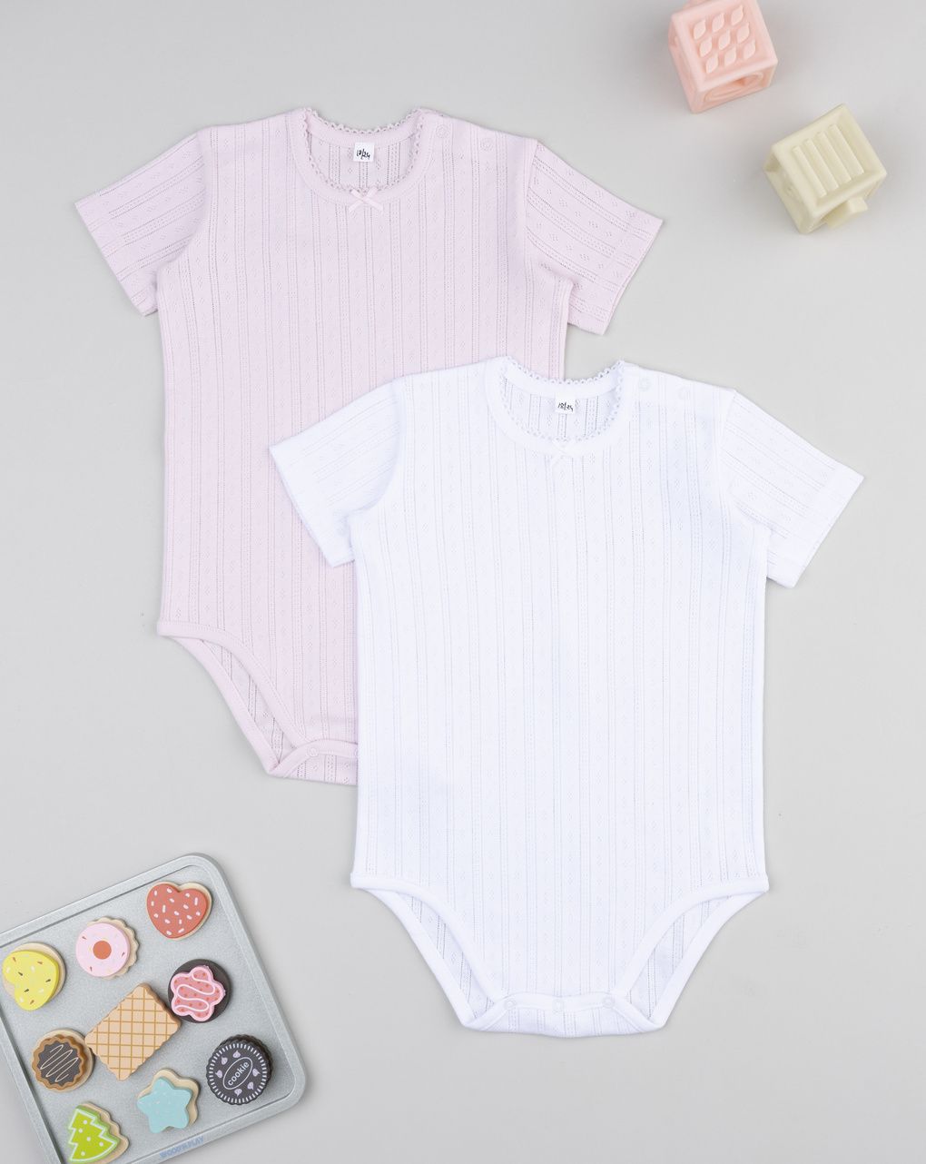 Pack 2 body bimba bianco/rosa maniche corte