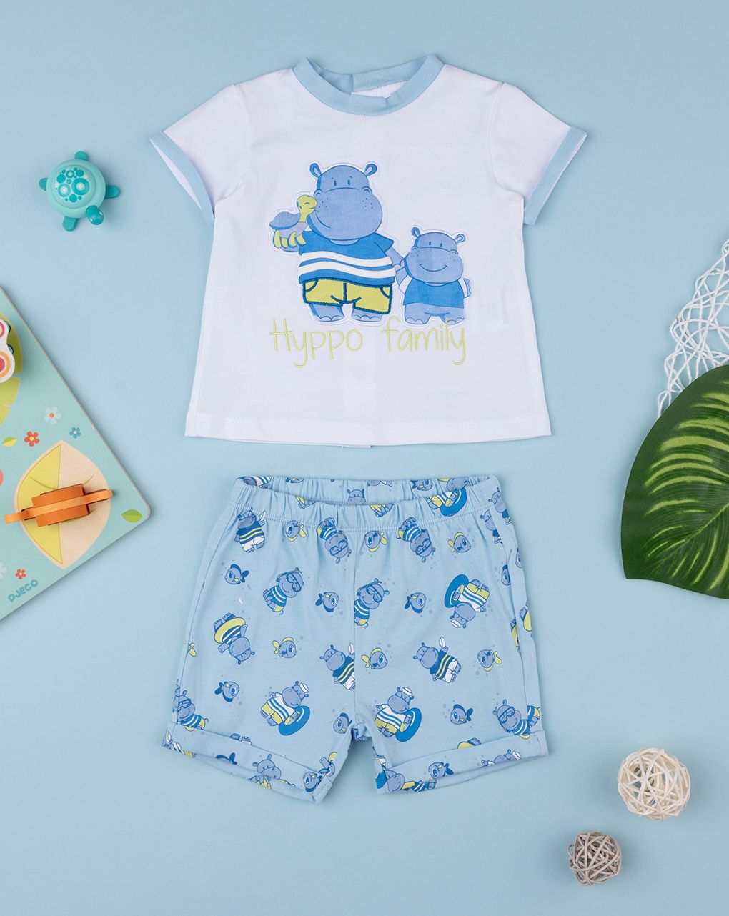 Completo corto da bambino maglia + shorts "hippo"