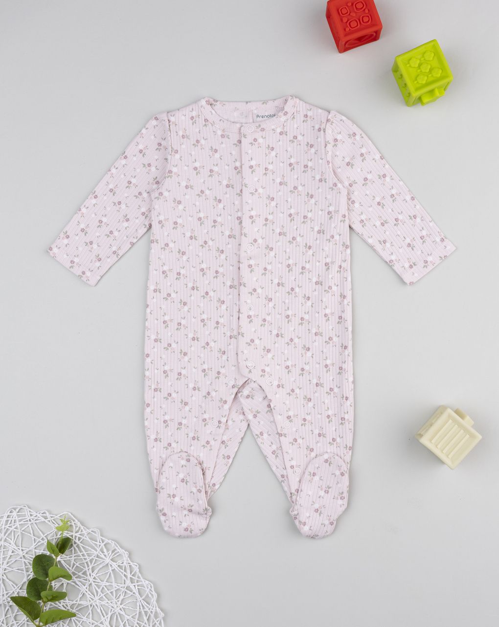 Tutina bimba rosa rib fiorellini allover