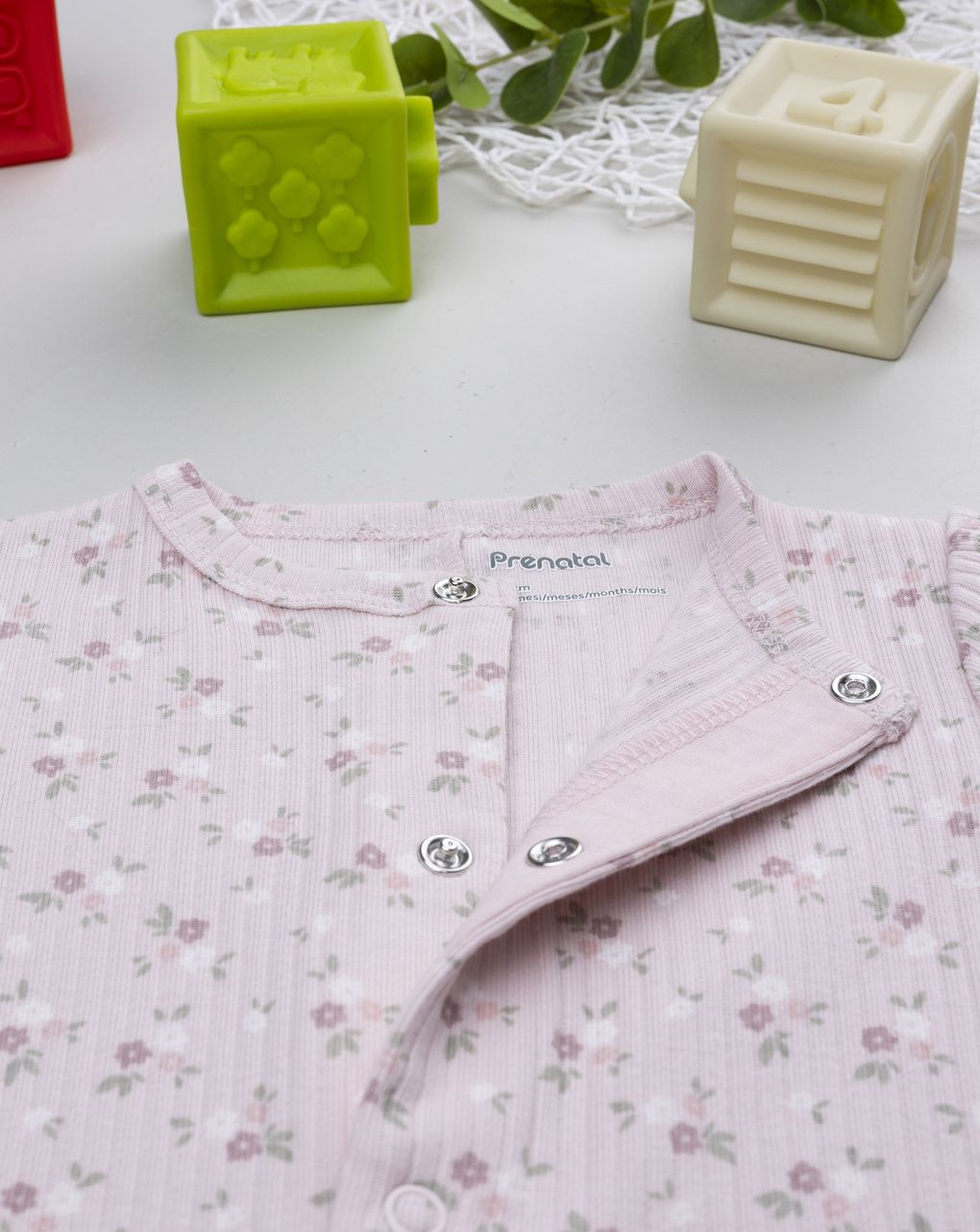 Tutina bimba rosa rib fiorellini allover