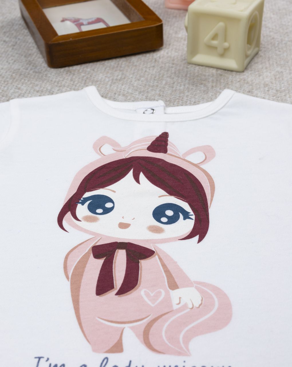 T-shirt bimba bianca stampa "lady unicorn"