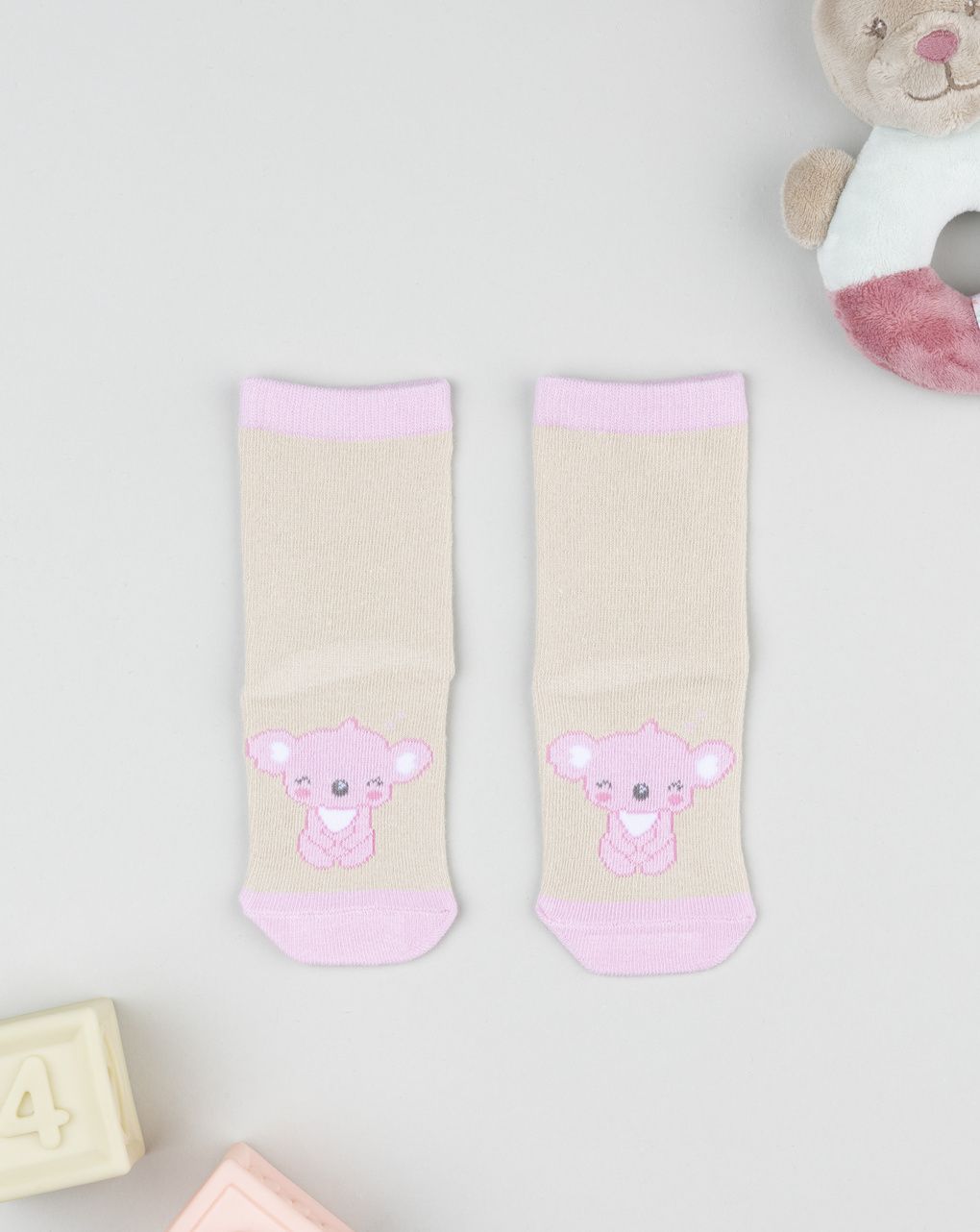 Antiscivolo bimba beige/rosa koala