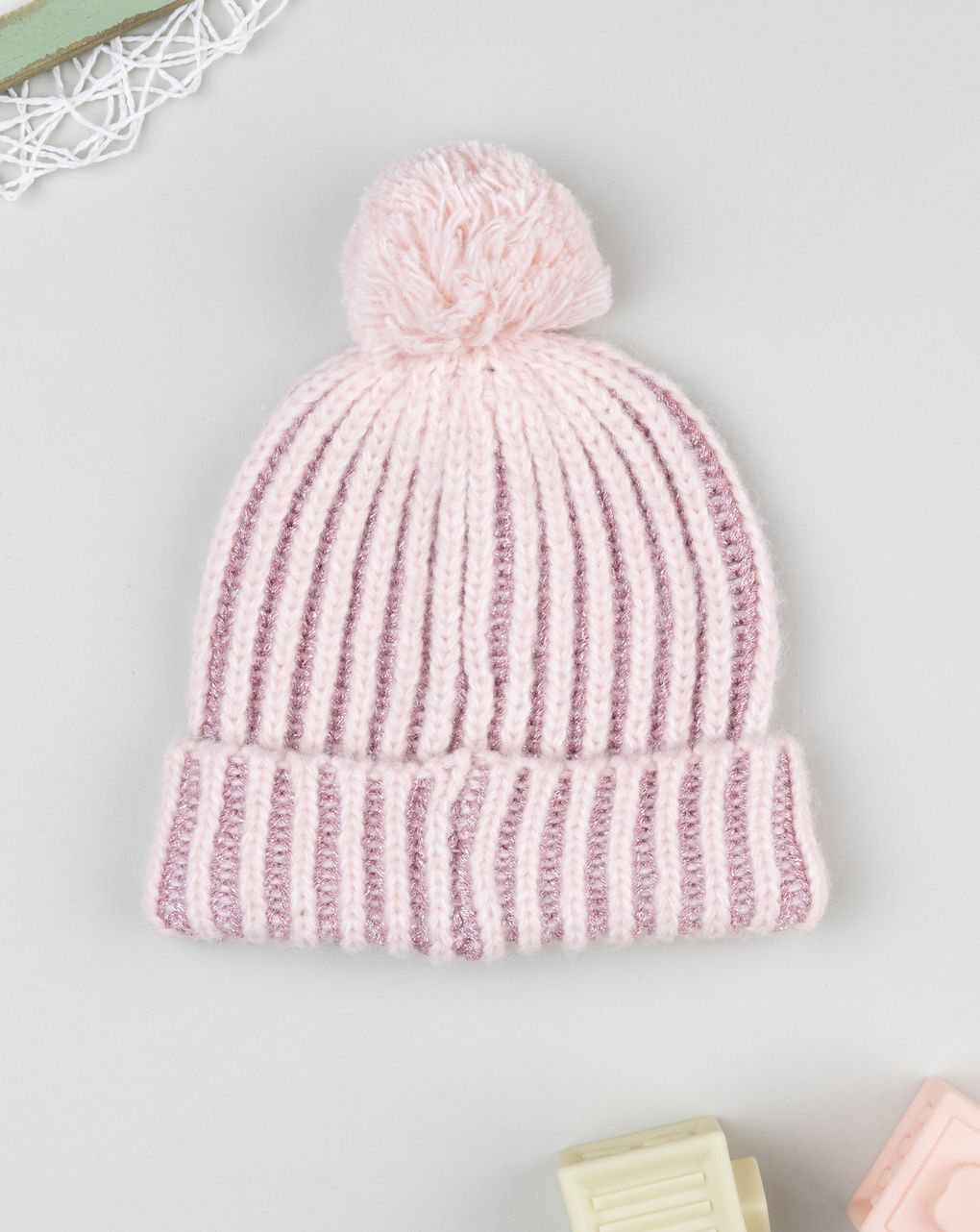 Berretto bimba rosa con lurex