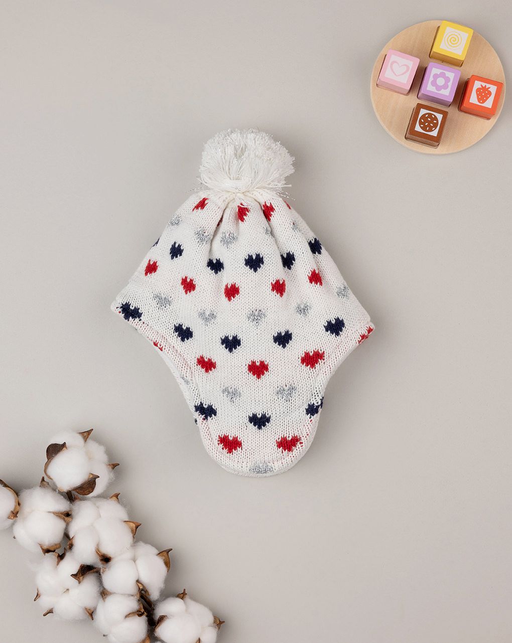 Cappello tricot bimba rosso/blu