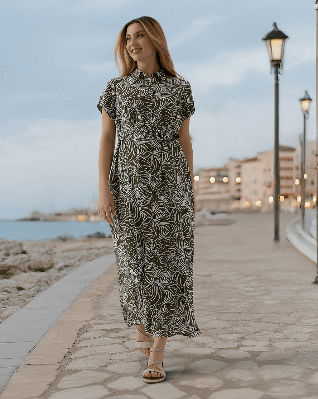 Abito premaman allattamento con stampa verde