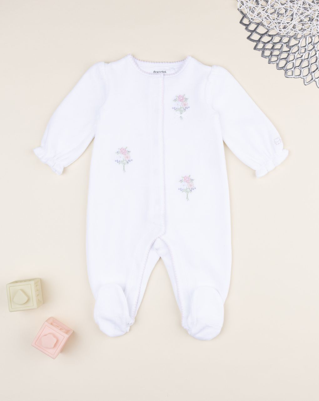 Tutina bimba bianca ricami fiori