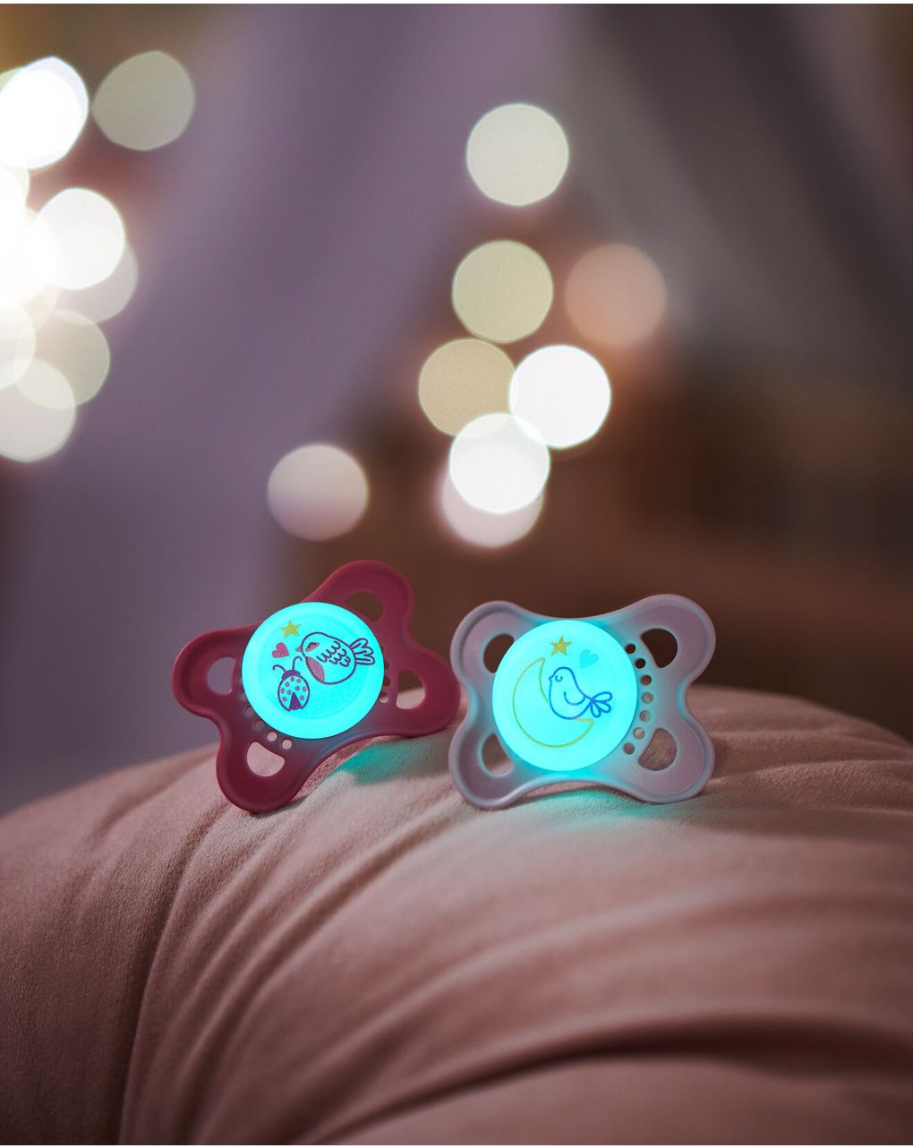 Succhietto original start night 0-2 mesi set da 2 caucciù e porta ciuccio sterilizzatore, lilla - mam