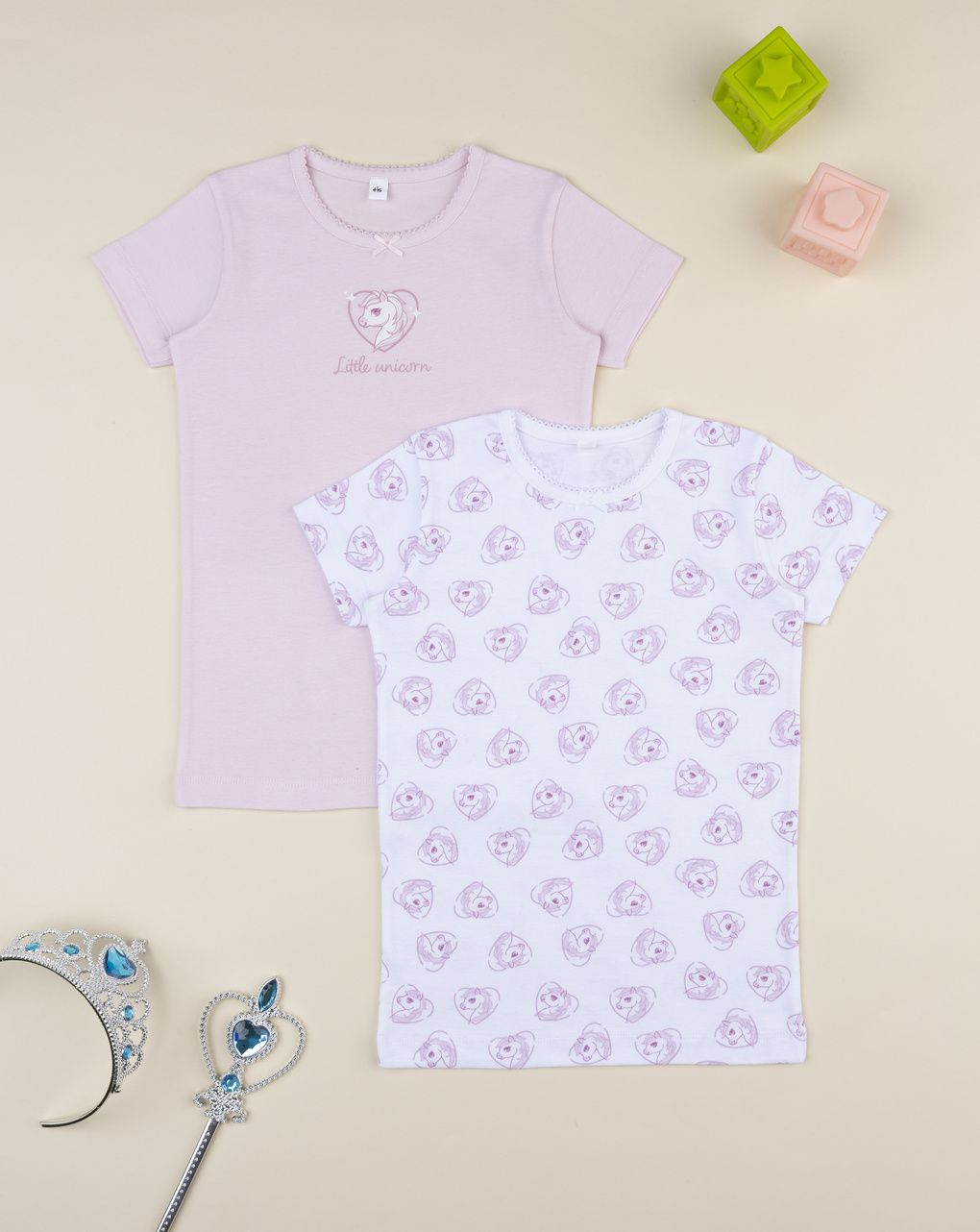 Pack 2 t-shirt intime bambina unicorni rosa/bianco
