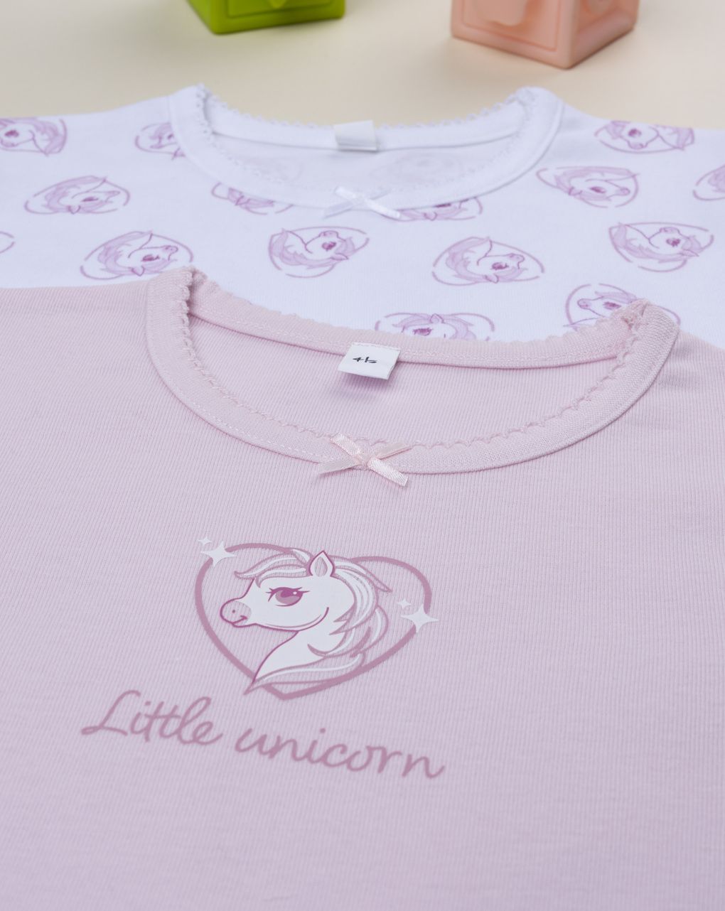 Pack 2 t-shirt intime bambina unicorni rosa/bianco