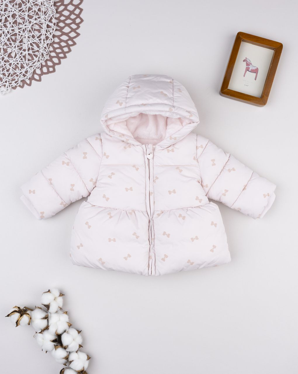 Piumino bimba rosa fiocchetti allover