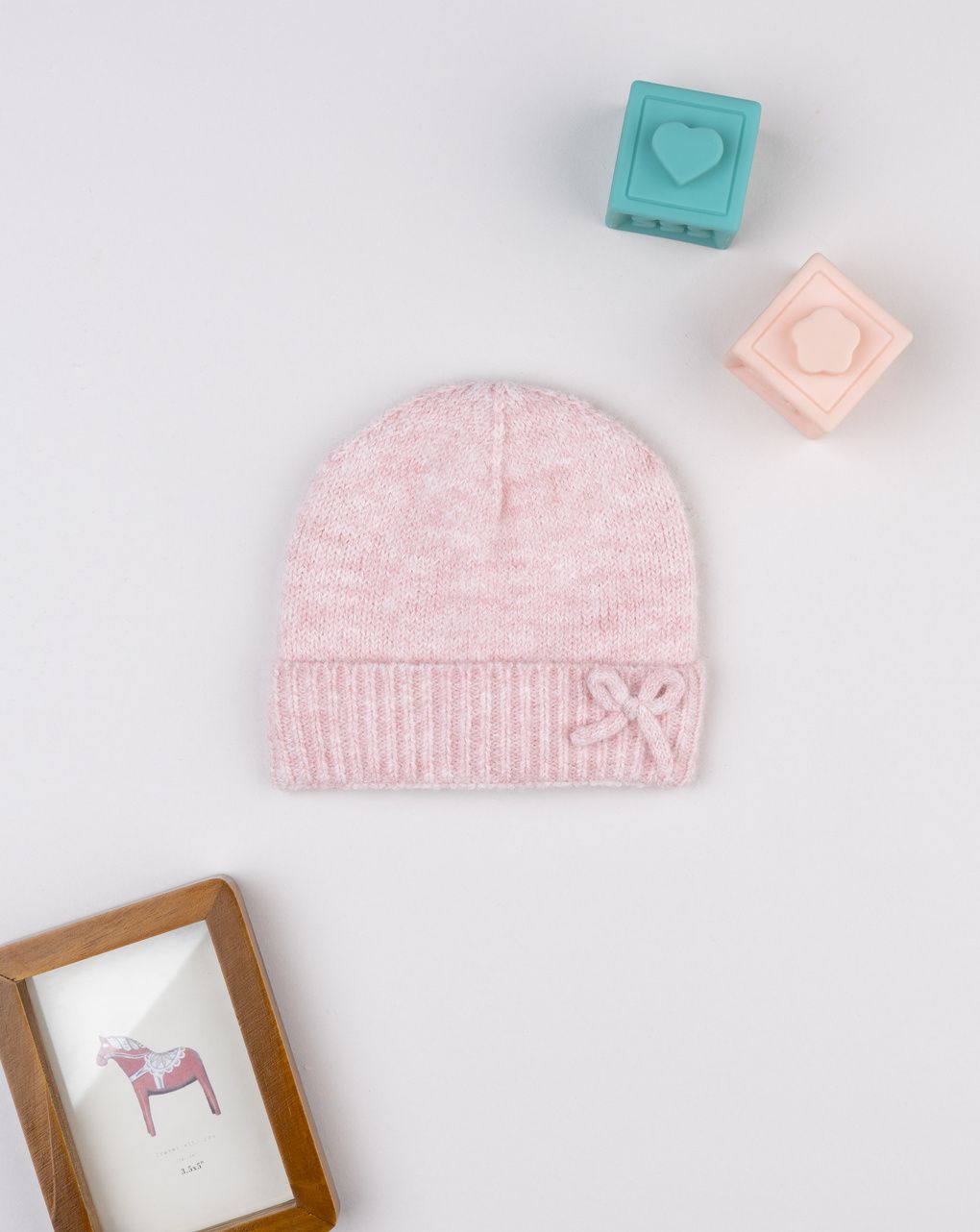 Cappello tricot bimba rosa con fiocchetto