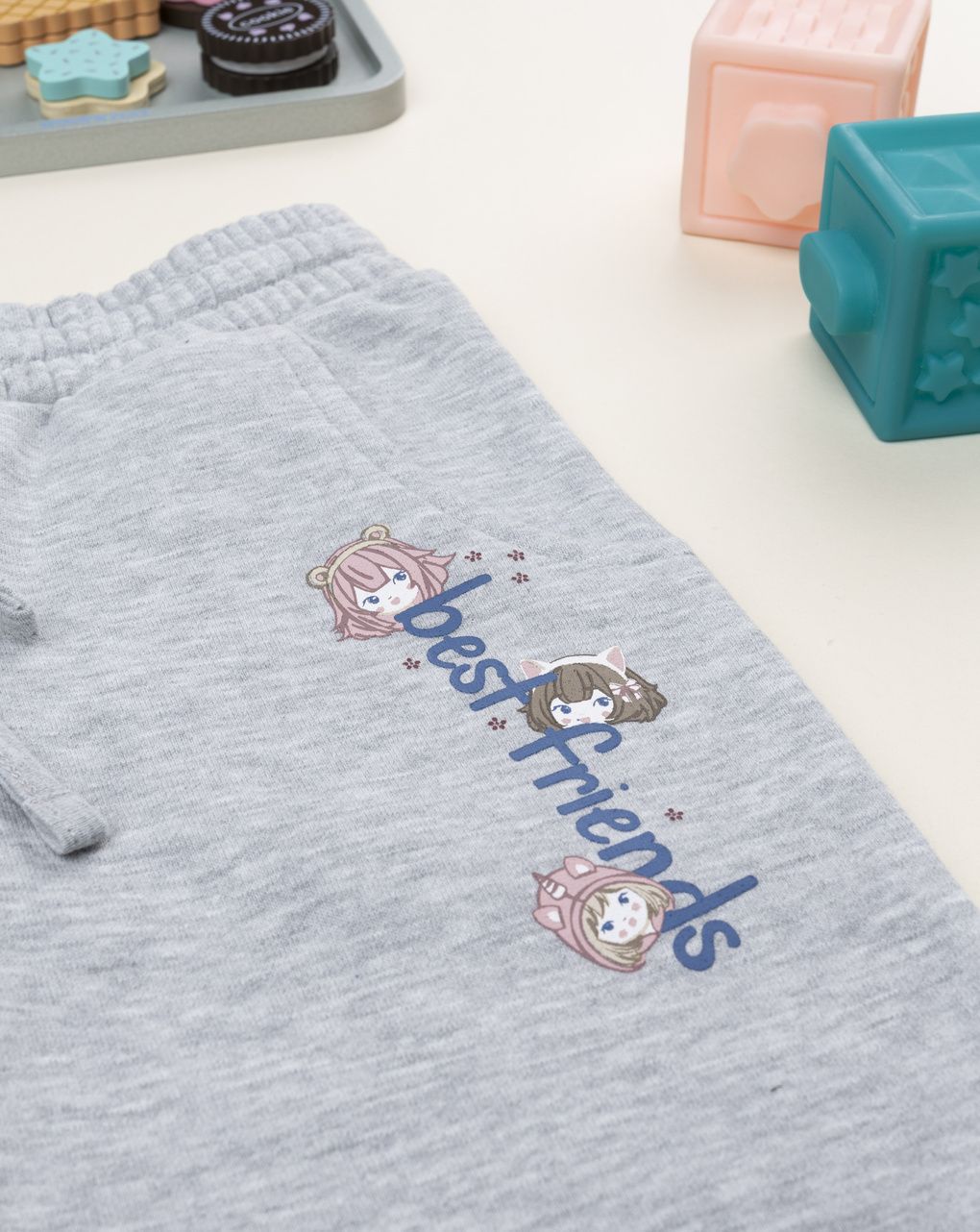 Pantalone felpato bambina grigio "best friends"