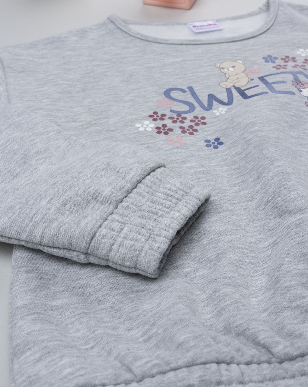 Felpa girocollo bimba grigia stampata