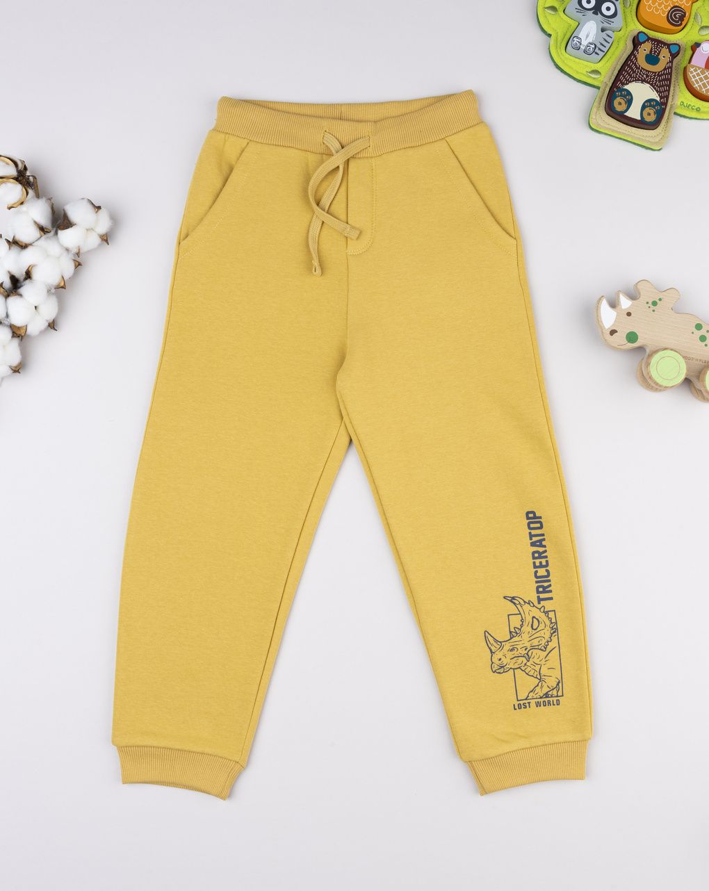 Pantalone felpato bimbo giallo "triceratopo"