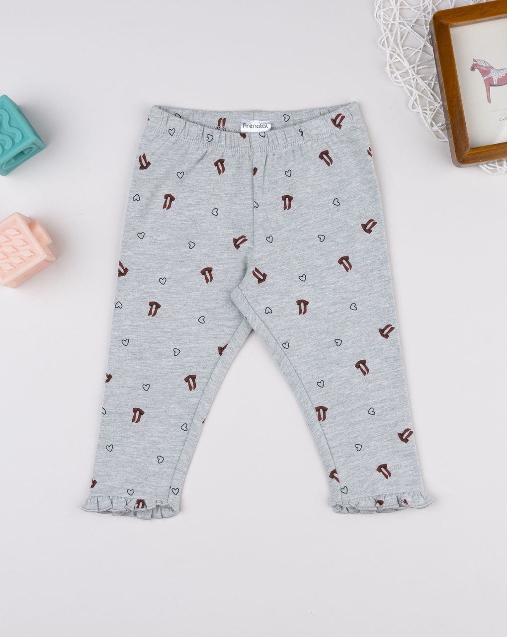 Legging bimba grigio fiocchi/cuori allover