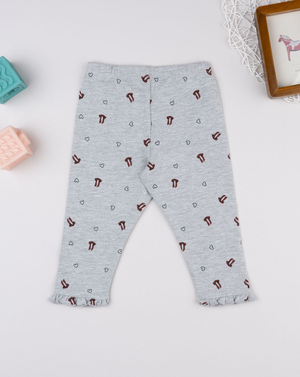 Legging bimba grigio fiocchi/cuori allover