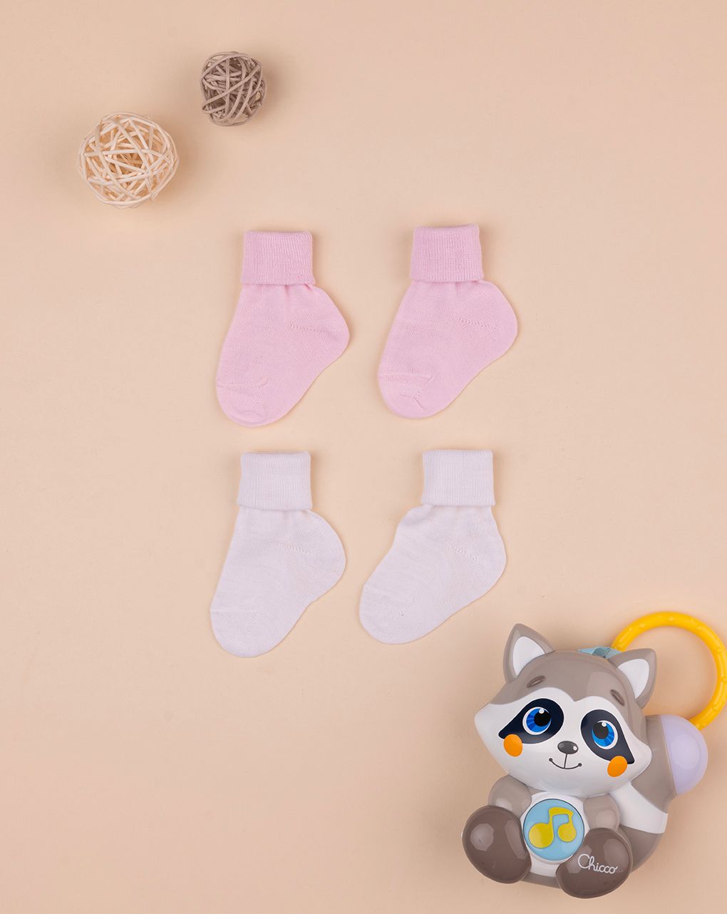 Pack 2 calze in lana neonata rosa/bianco