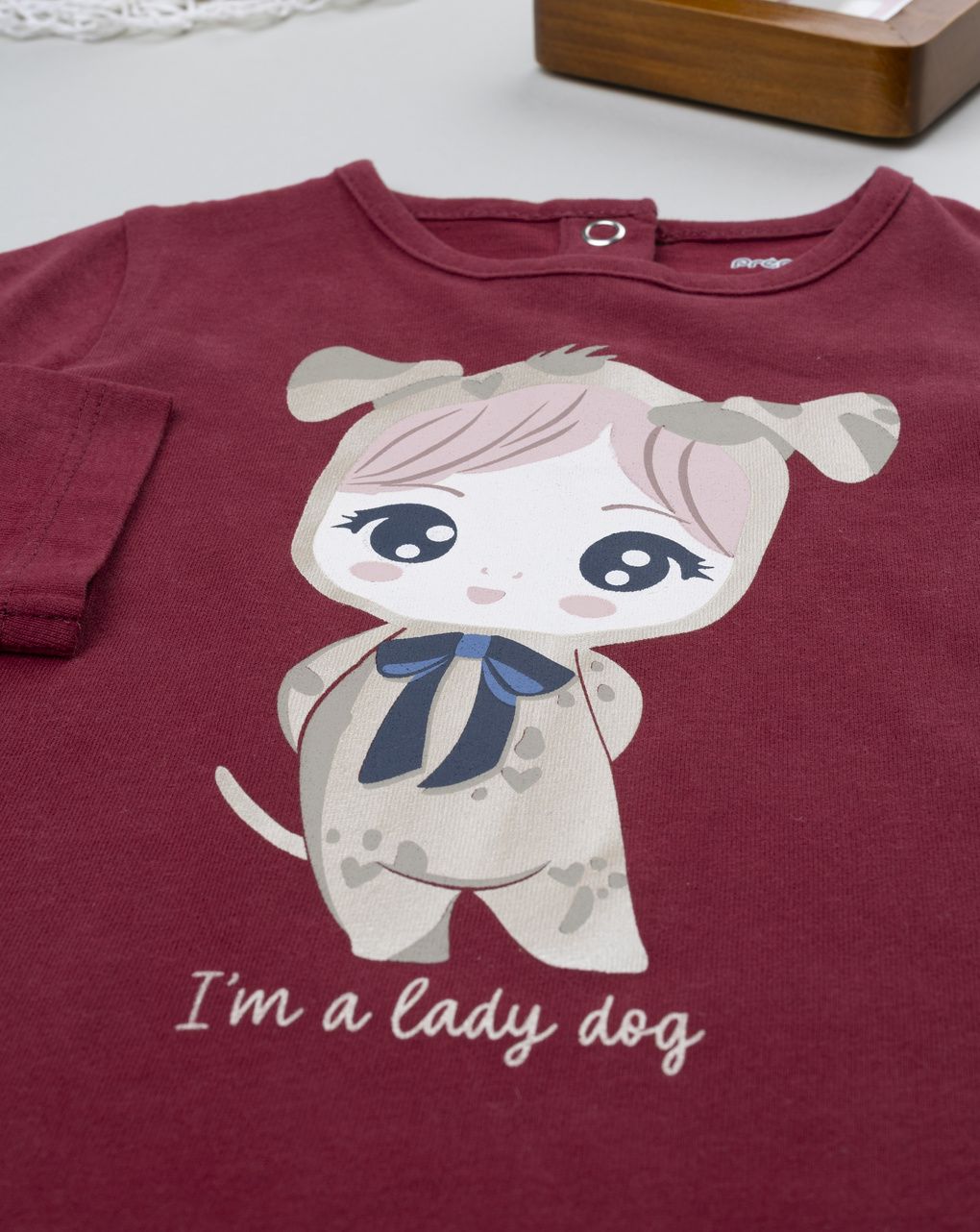 T-shirt bimba bordeaux stampa lady dog