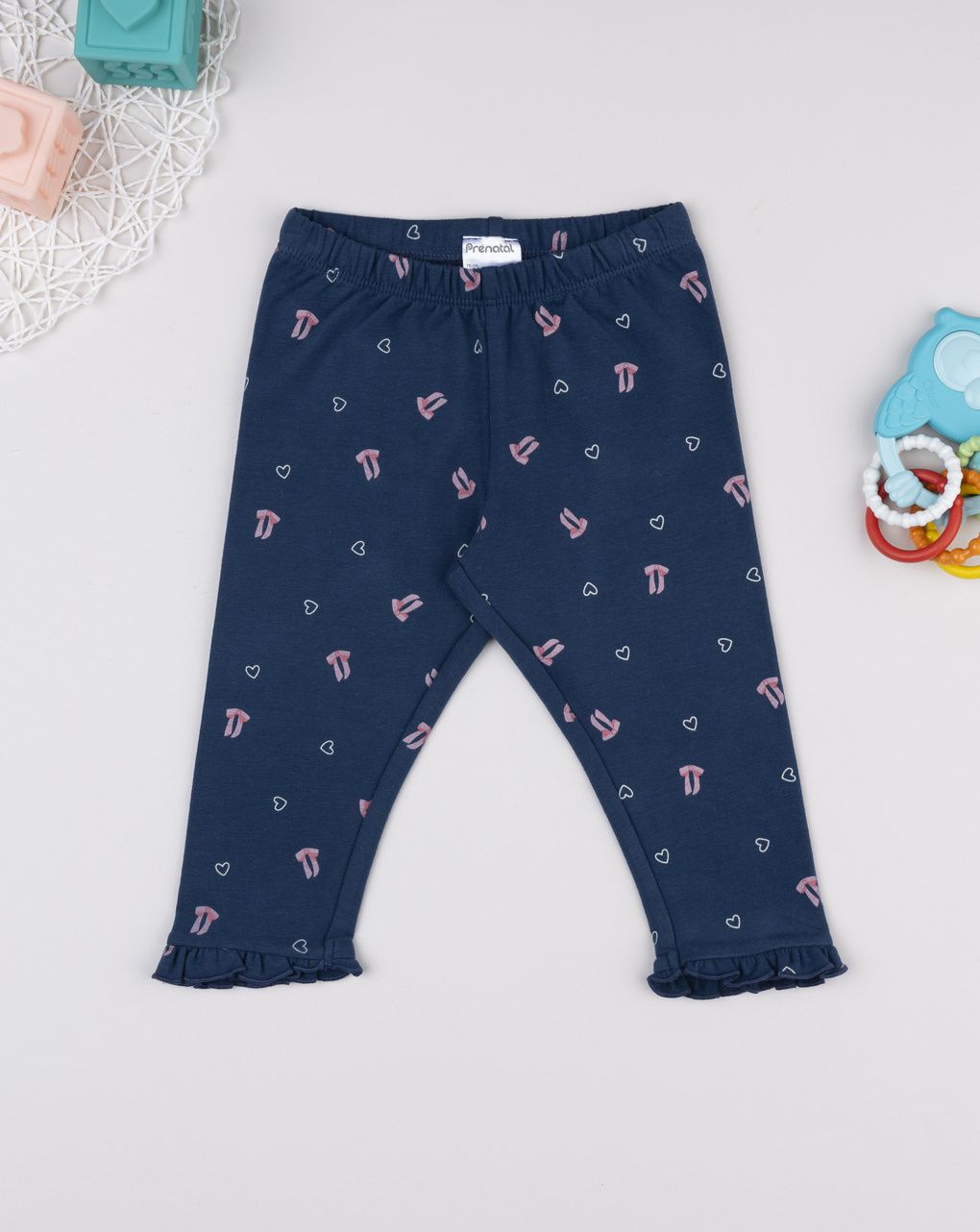 Legging bimba blu fiocchi/cuori allover
